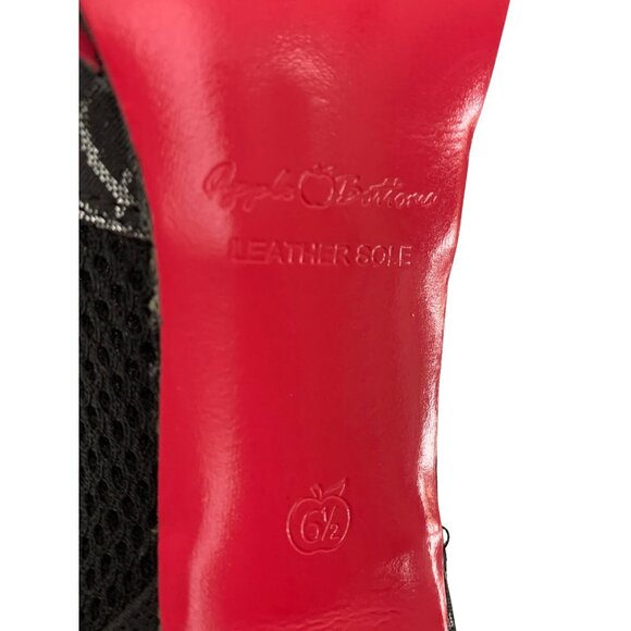 Rare Apple Bottoms Peep Toe Ankle Booties 6.5 Black Mesh Platform 8764 Charm - Picture 6 of 13